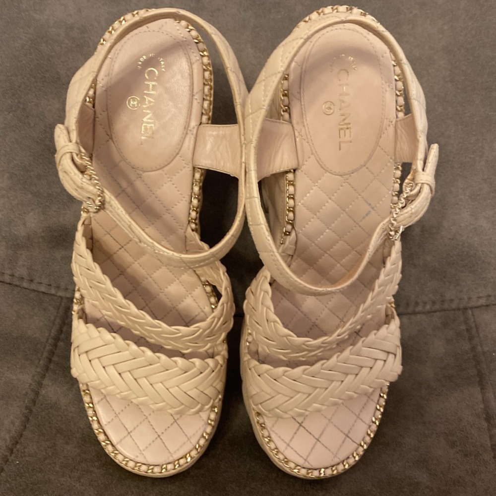 Chanel platform sandals, calfskin light beige size 40 - Picture 7 of 11